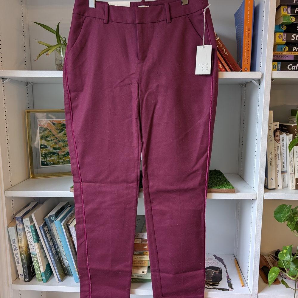 NWT Women's Pants Strechy Cropped Cigarette Pant Burgundy Size 2 / Small Office - Picture 6 of 6